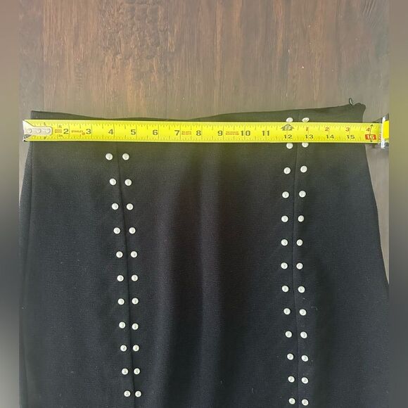 Maje Studded Accents Midi Length Black Skirt with Slits - Picture 7 of 10